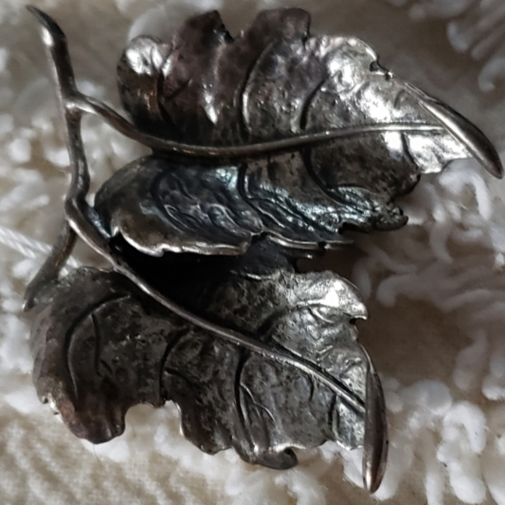 Silver Leaf Brooch pin signed Dane Craft